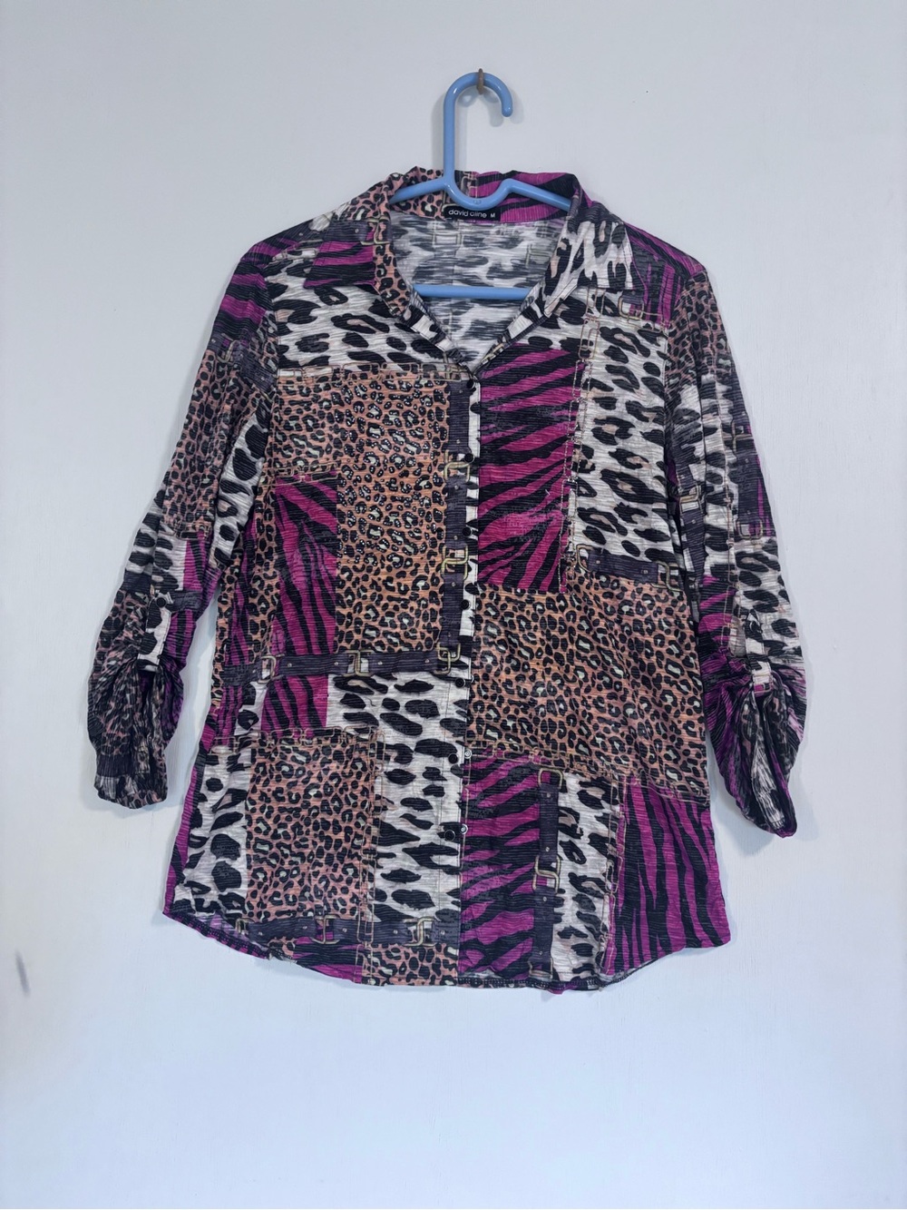 David Cline Animal Print Patchwork Button-Front Shirt - Pink/Black/Cream/Brown